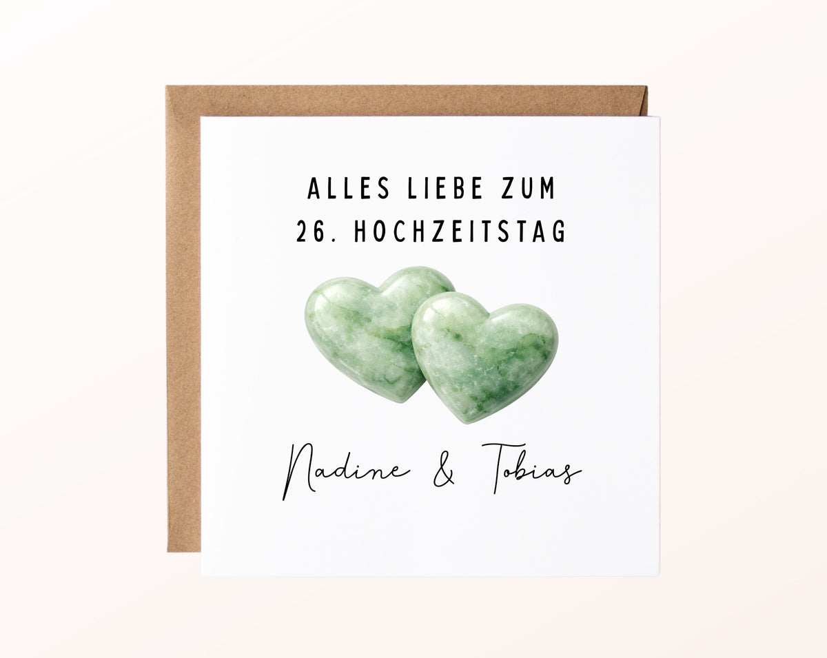 Jadehochzeit Karte - Doppelherzen - personalisiert
