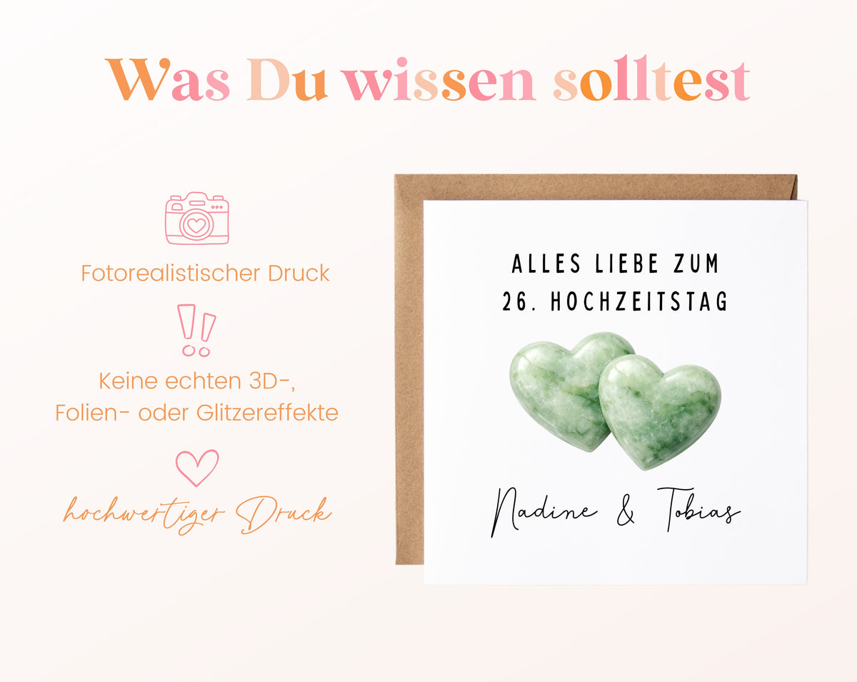 Jadehochzeit Karte - Doppelherzen - personalisiert