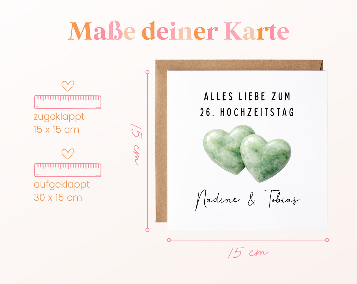 Jadehochzeit Karte - Doppelherzen - personalisiert