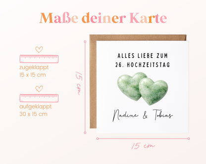 Jadehochzeit Karte - Doppelherzen - personalisiert