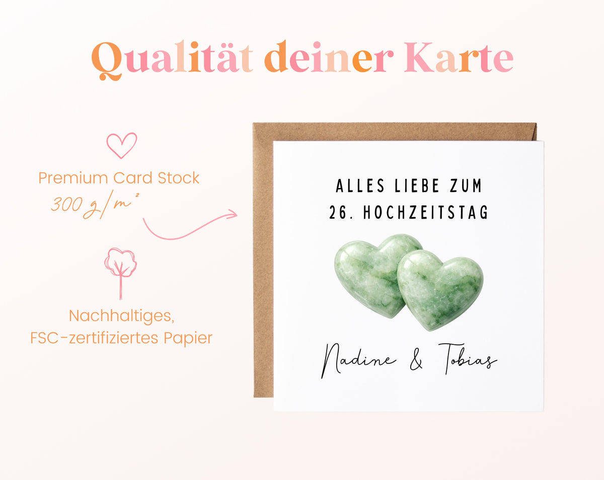Jadehochzeit Karte - Doppelherzen - personalisiert