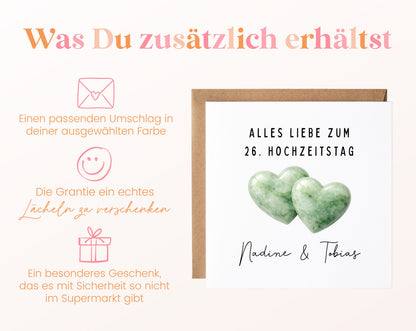 Jadehochzeit Karte - Doppelherzen - personalisiert