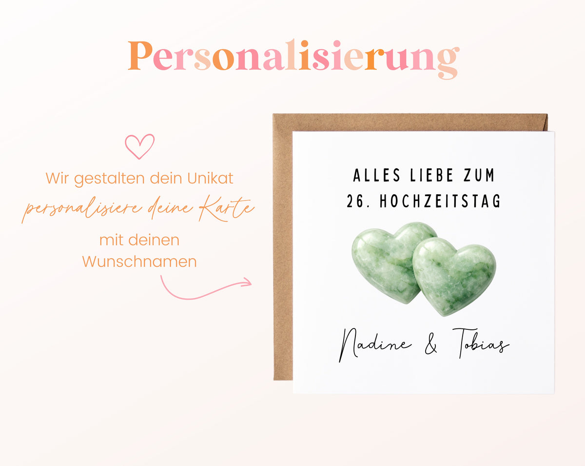 Jadehochzeit Karte - Doppelherzen - personalisiert