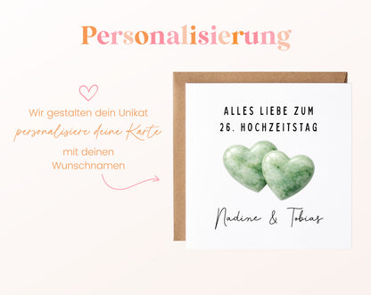 Jadehochzeit Karte - Doppelherzen - personalisiert