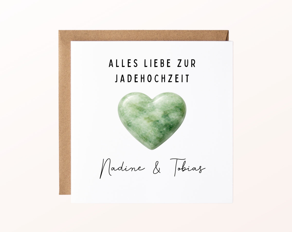 Jadehochzeit Karte - helles Herz - personalisiert