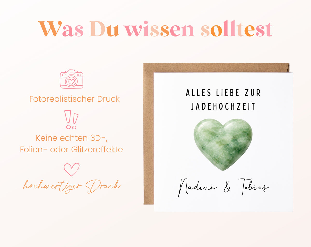 Jadehochzeit Karte - helles Herz - personalisiert