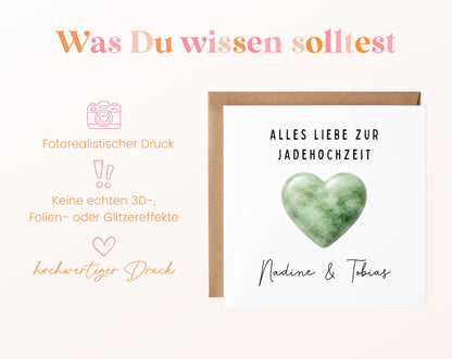 Jadehochzeit Karte - helles Herz - personalisiert
