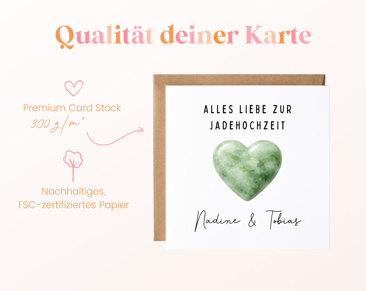 Jadehochzeit Karte - helles Herz - personalisiert
