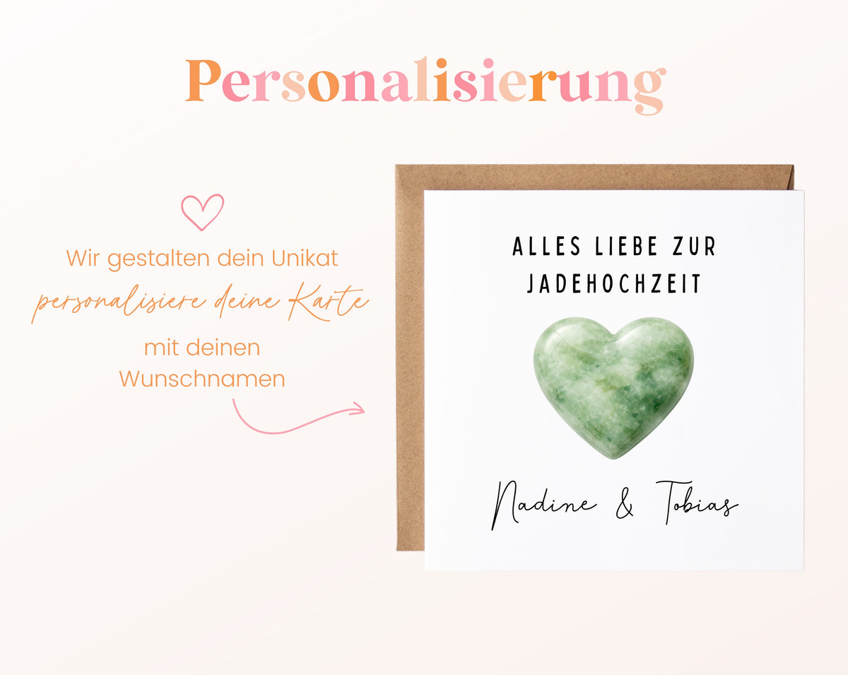 Jadehochzeit Karte - helles Herz - personalisiert