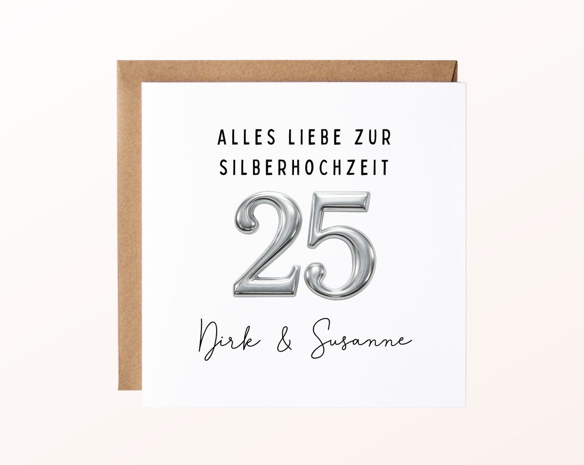 Silberhochzeit Karte - Jubiläumszahl 25 - personalisiert