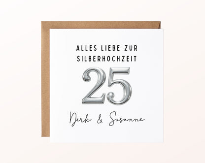 Silberhochzeit Karte - Jubiläumszahl 25 - personalisiert