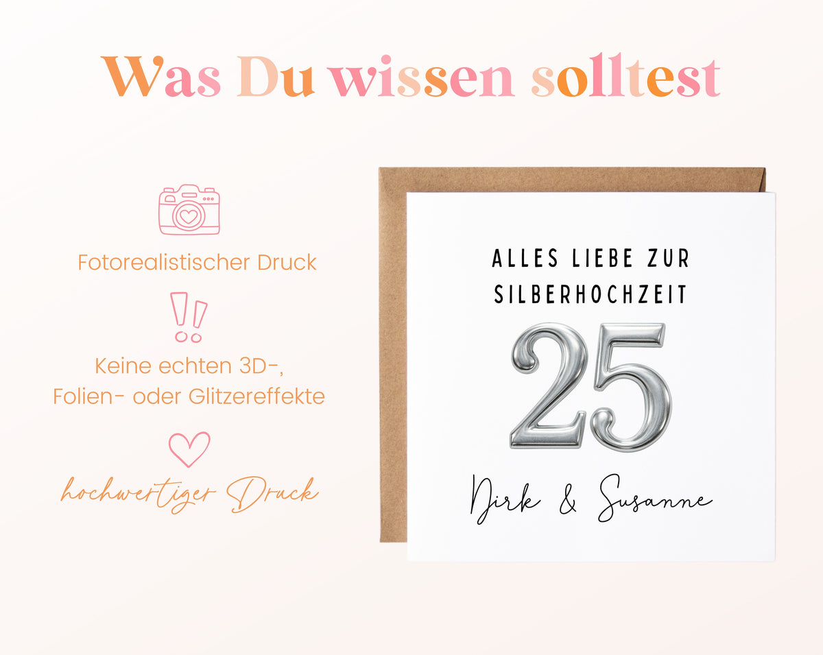Silberhochzeit Karte - Jubiläumszahl 25 - personalisiert