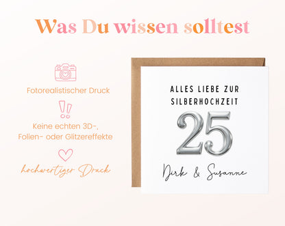 Silberhochzeit Karte - Jubiläumszahl 25 - personalisiert