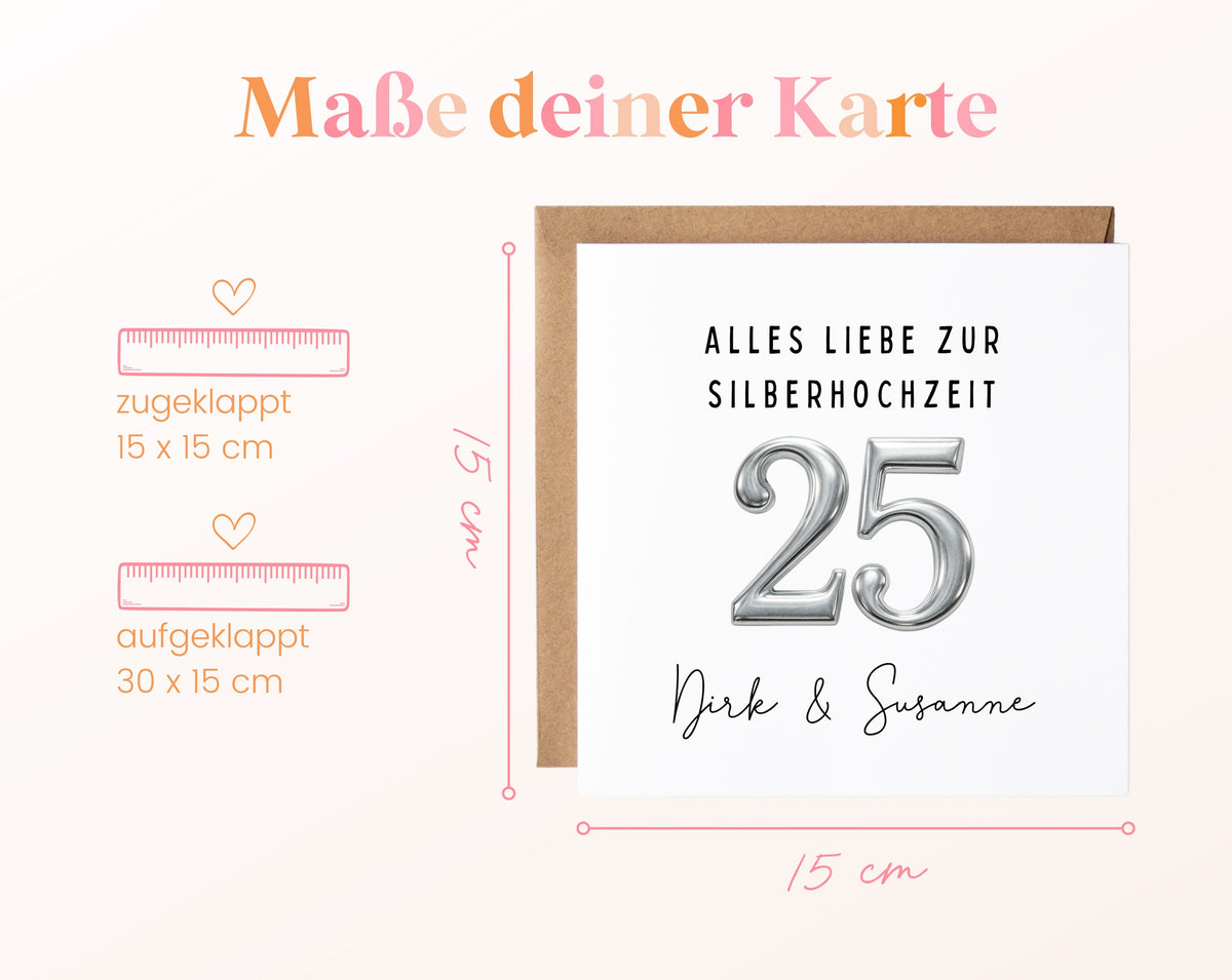 Silberhochzeit Karte - Jubiläumszahl 25 - personalisiert