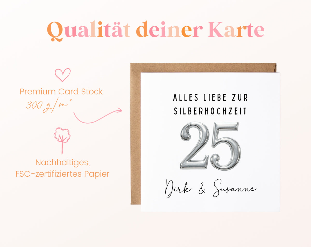 Silberhochzeit Karte - Jubiläumszahl 25 - personalisiert