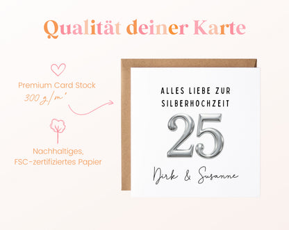 Silberhochzeit Karte - Jubiläumszahl 25 - personalisiert
