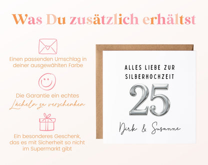 Silberhochzeit Karte - Jubiläumszahl 25 - personalisiert