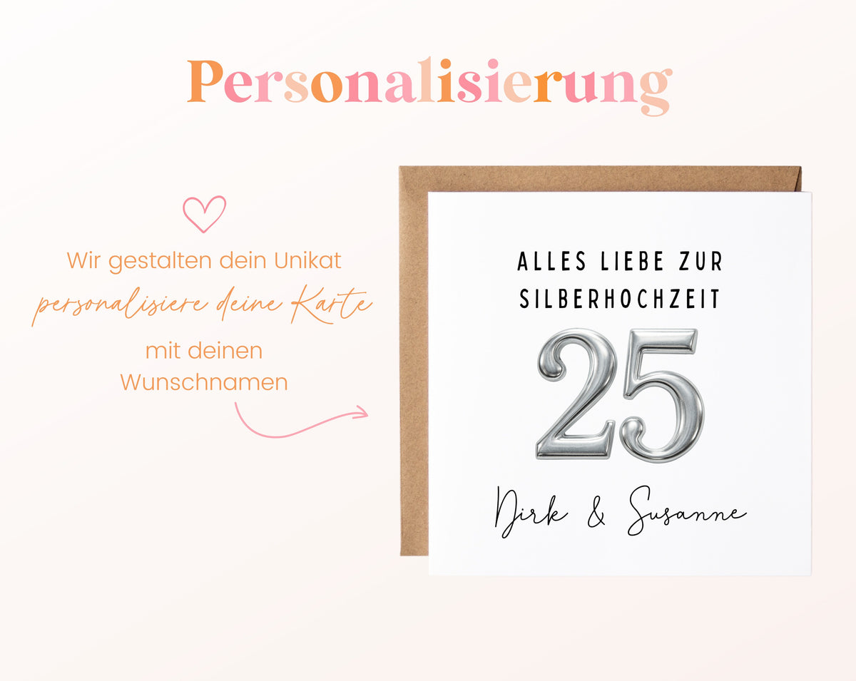 Silberhochzeit Karte - Jubiläumszahl 25 - personalisiert