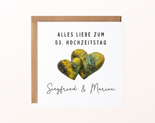 Uranhochzeit Karte - Doppelherzen - personalisiert