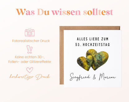Uranhochzeit Karte - Doppelherzen - personalisiert