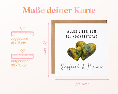 Uranhochzeit Karte - Doppelherzen - personalisiert