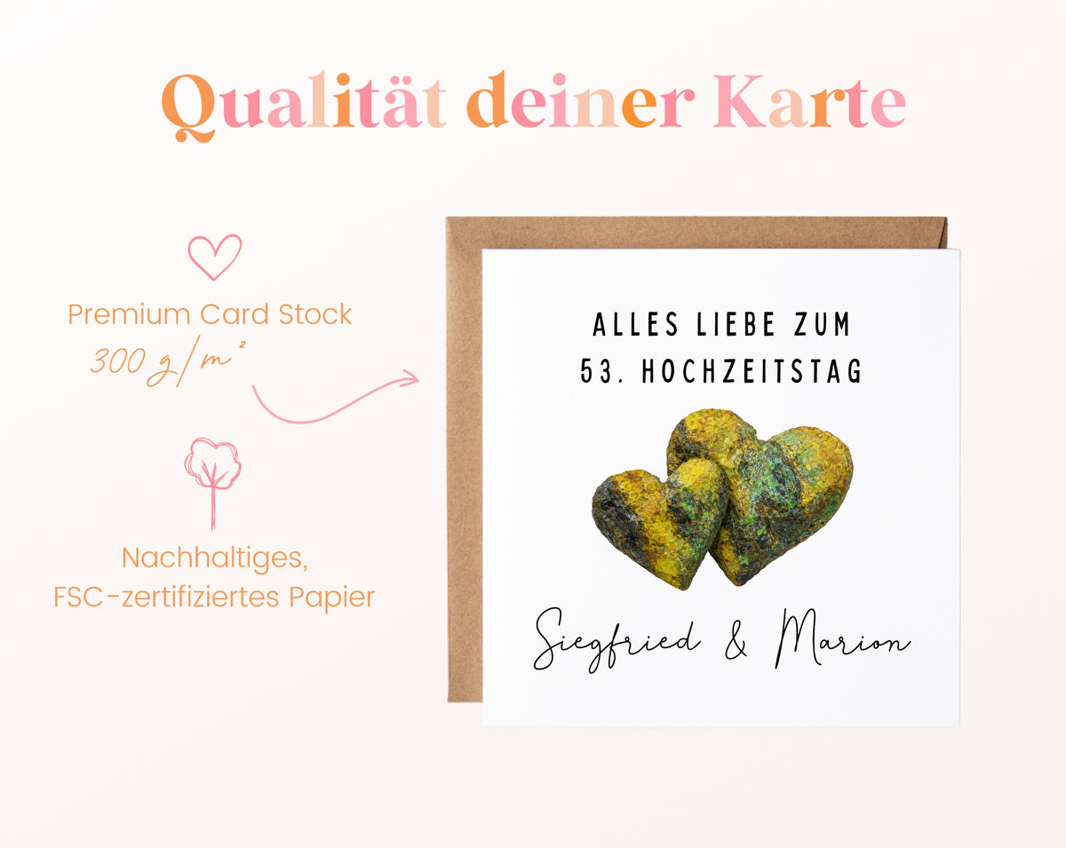 Uranhochzeit Karte - Doppelherzen - personalisiert