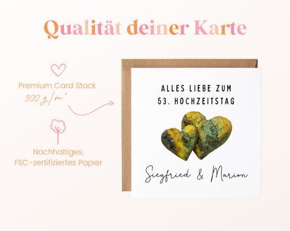 Uranhochzeit Karte - Doppelherzen - personalisiert
