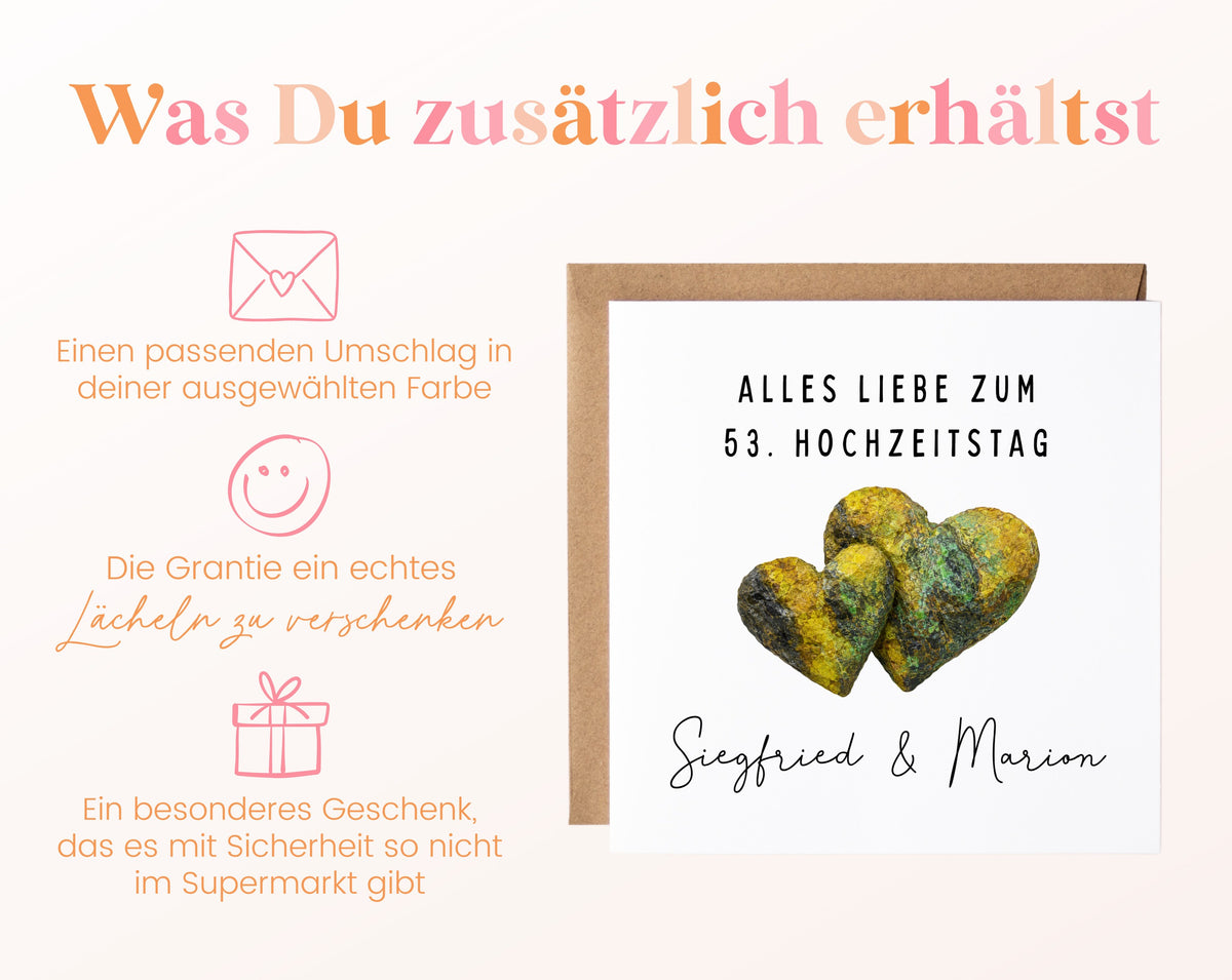 Uranhochzeit Karte - Doppelherzen - personalisiert