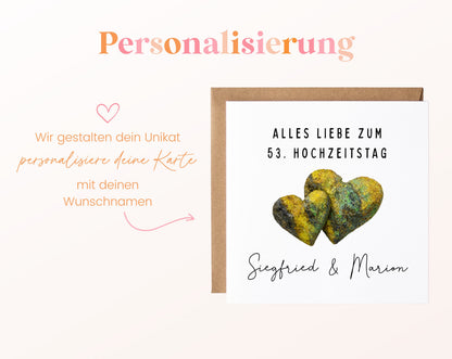 Uranhochzeit Karte - Doppelherzen - personalisiert