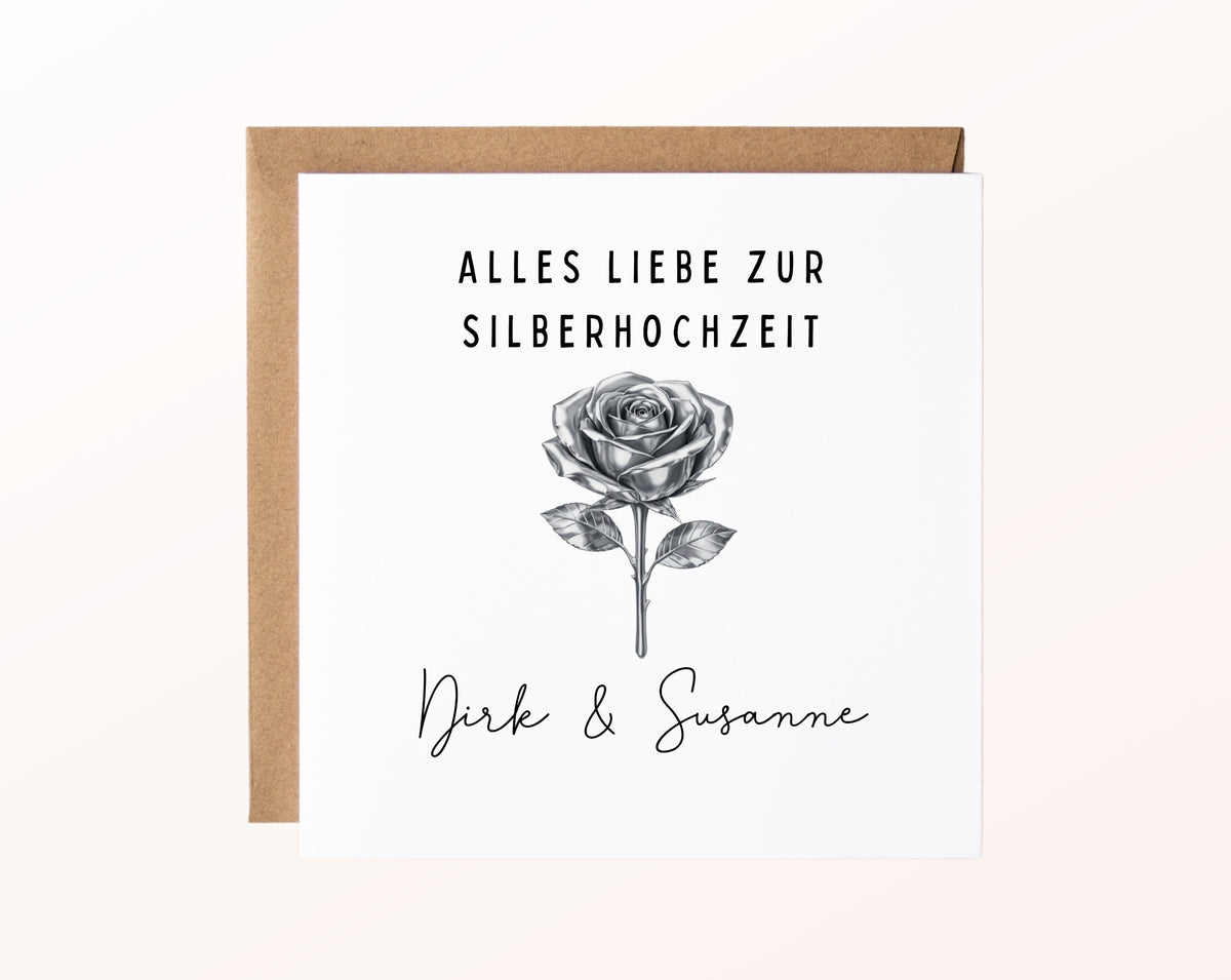 Silberhochzeit Karte - Silberrose - personalisiert