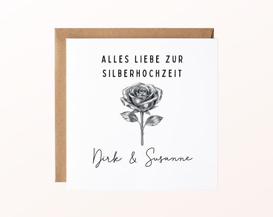 Silberhochzeit Karte - Silberrose - personalisiert
