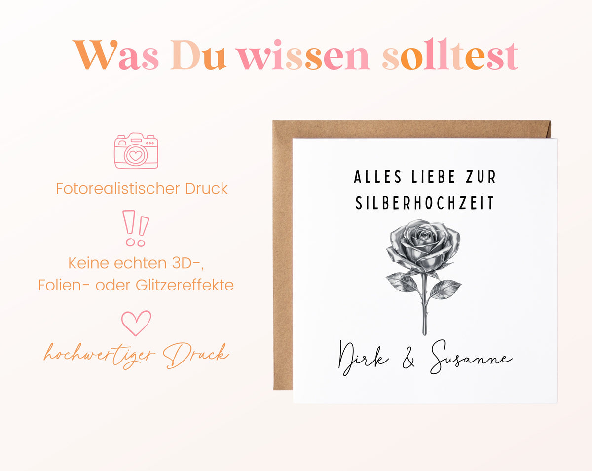 Silberhochzeit Karte - Silberrose - personalisiert