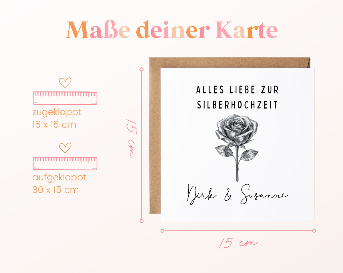 Silberhochzeit Karte - Silberrose - personalisiert