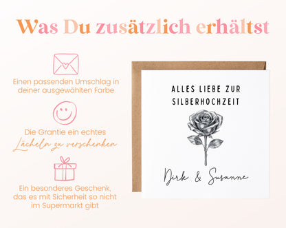 Silberhochzeit Karte - Silberrose - personalisiert