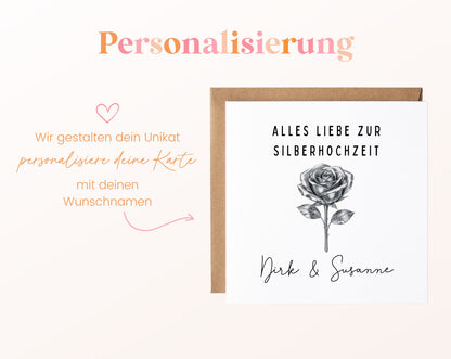 Silberhochzeit Karte - Silberrose - personalisiert