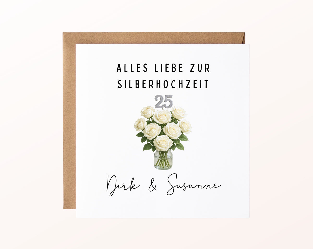Silberhochzeit Karte - Rosenstrauß - personalisiert