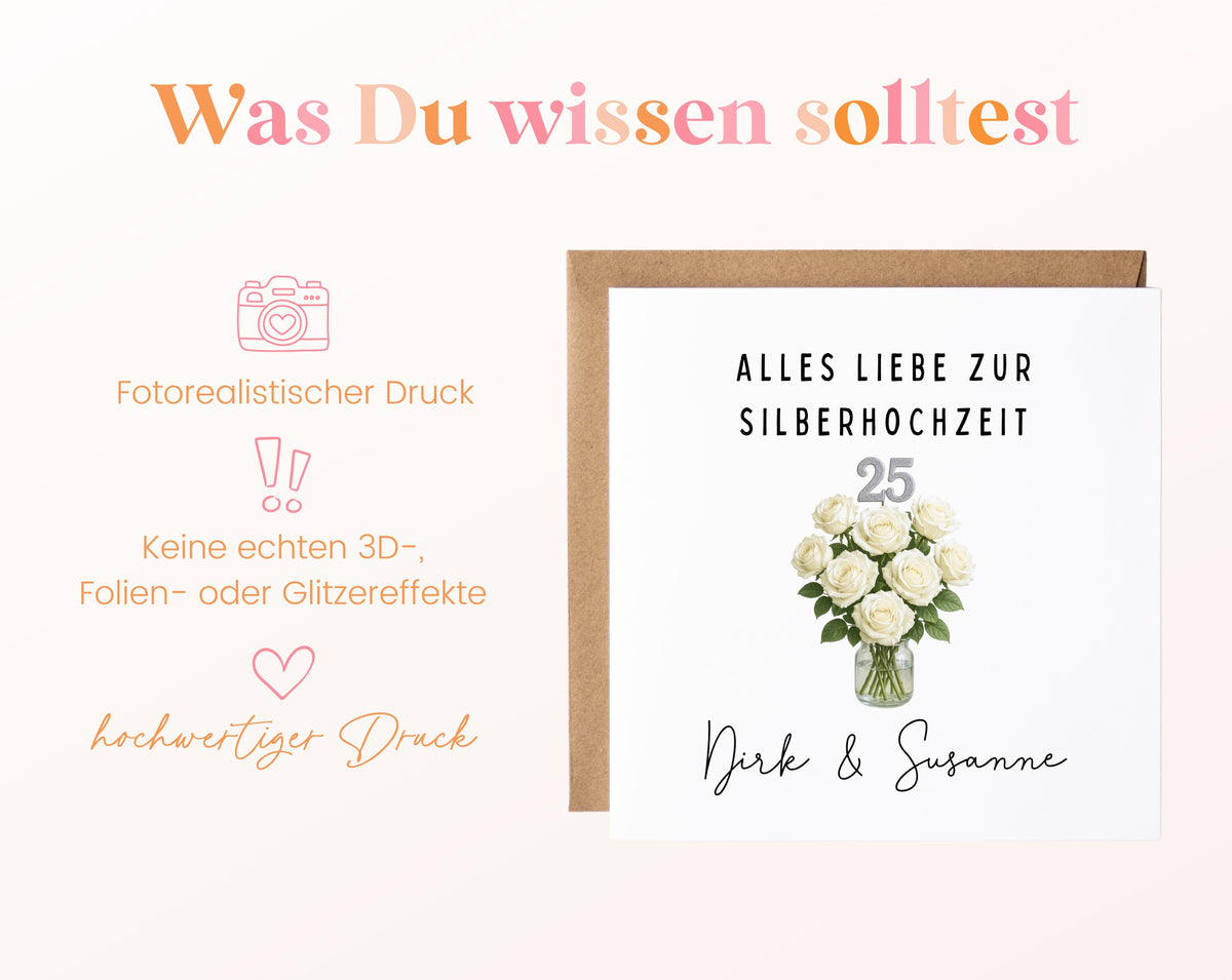 Silberhochzeit Karte - Rosenstrauß - personalisiert