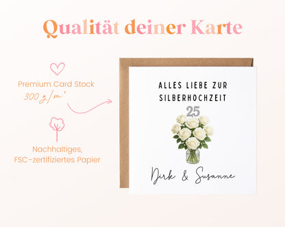 Silberhochzeit Karte - Rosenstrauß - personalisiert