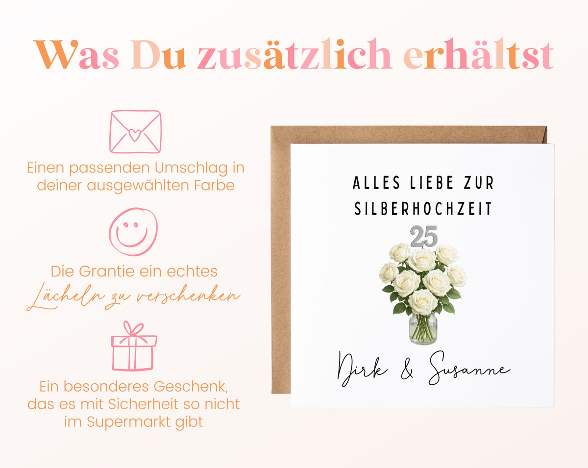Silberhochzeit Karte - Rosenstrauß - personalisiert