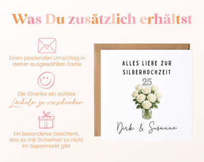 Silberhochzeit Karte - Rosenstrauß - personalisiert