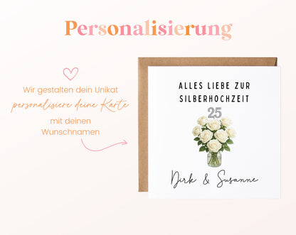Silberhochzeit Karte - Rosenstrauß - personalisiert