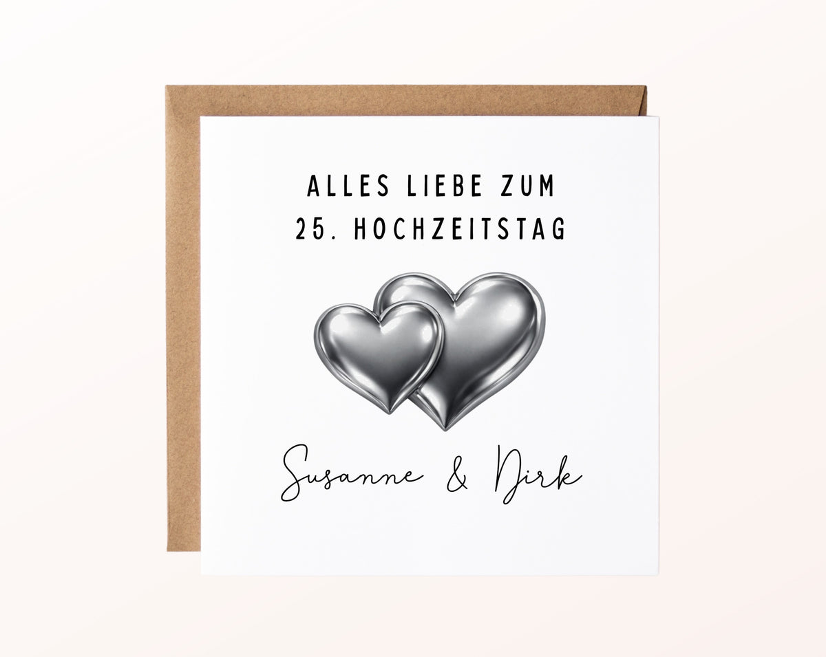 Silberhochzeit Karte - Doppelherzen - personalisiert