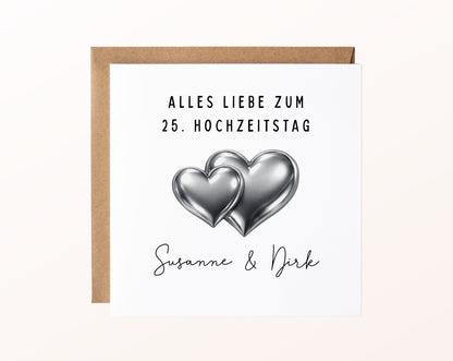 Silberhochzeit Karte - Doppelherzen - personalisiert