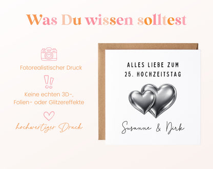 Silberhochzeit Karte - Doppelherzen - personalisiert