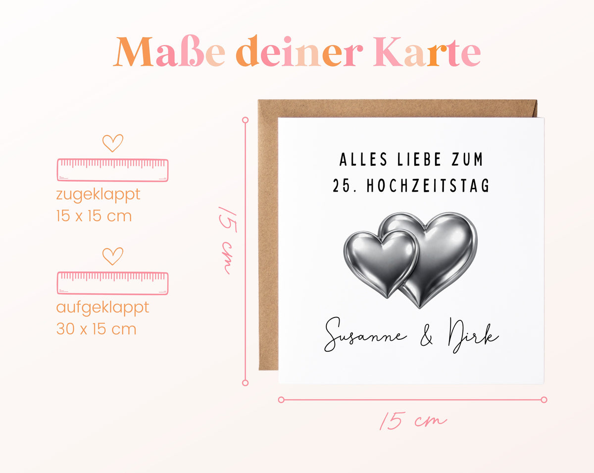 Silberhochzeit Karte - Doppelherzen - personalisiert