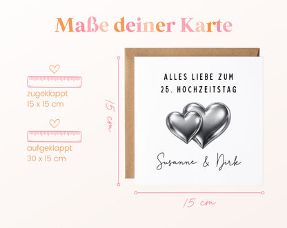 Silberhochzeit Karte - Doppelherzen - personalisiert