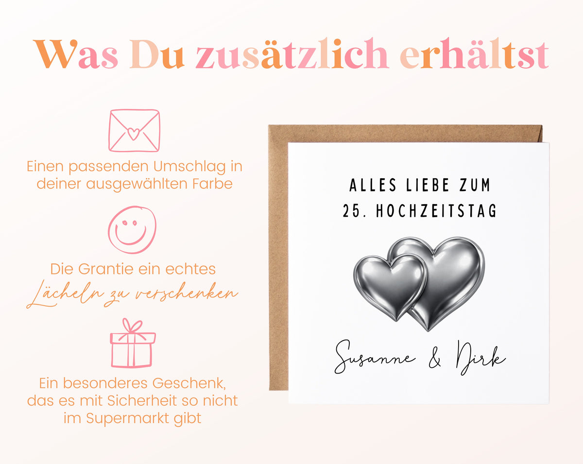 Silberhochzeit Karte - Doppelherzen - personalisiert