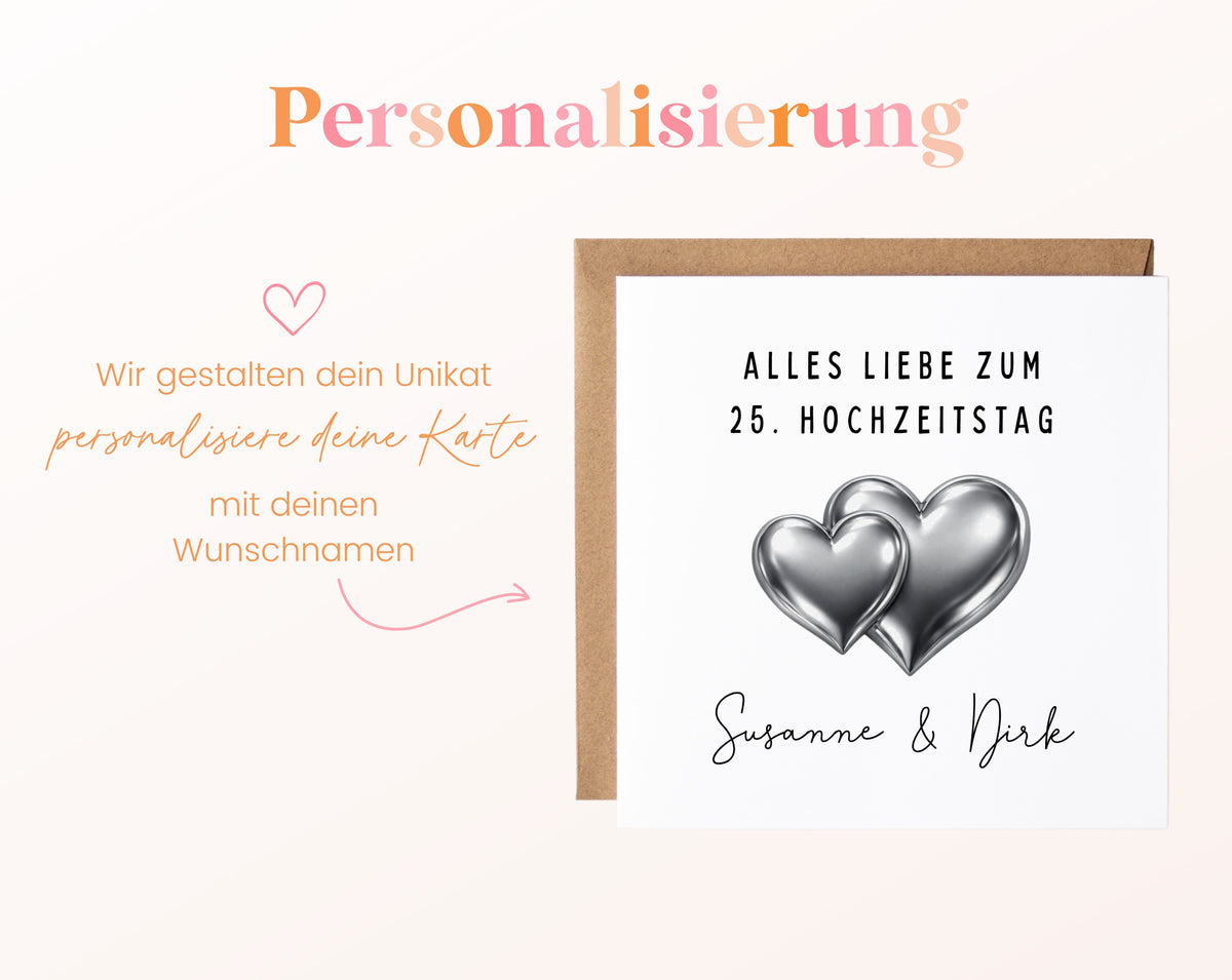 Silberhochzeit Karte - Doppelherzen - personalisiert