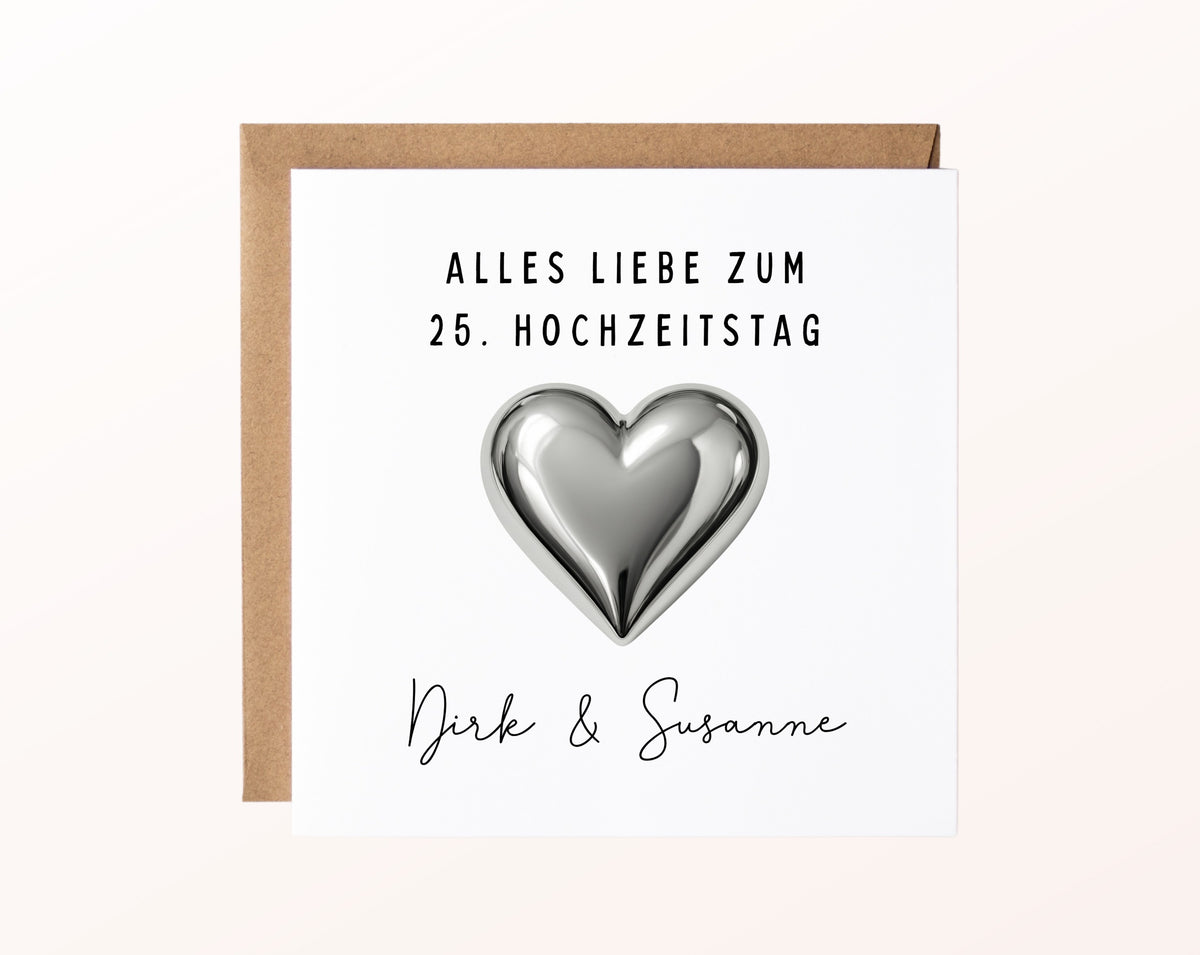 Silberhochzeit Karte - Silberherz - personalisiert