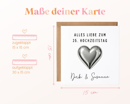 Silberhochzeit Karte - Silberherz - personalisiert
